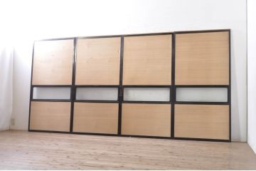 アンティーク建具　2Wayで楽しめる!懐かしい雰囲気の格子戸・ふすま戸の4枚セット(引き戸、ガラス帯戸)(R-072917)