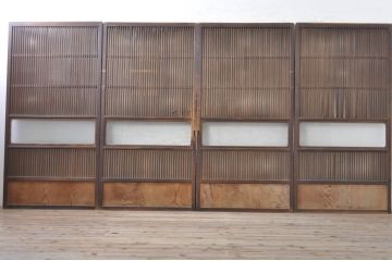 アンティーク建具　2Wayで楽しめる!懐かしい雰囲気の格子戸・ふすま戸の4枚セット(引き戸、ガラス帯戸)(R-072917)