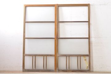 アンティーク建具　レトロ　ノスタルジックな雰囲気漂うガラス戸2枚セット(引き戸)(R-072920)