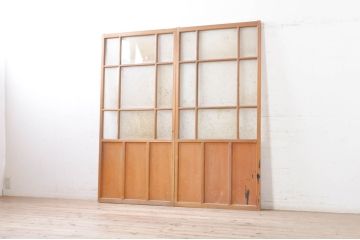 ビンテージ建具　大正ロマン　レトロな空間づくりにオススメのガラス戸2枚セット(引き戸、ヴィンテージ)(R-072921)