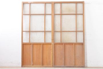 ビンテージ建具　大正ロマン　レトロな空間づくりにオススメのガラス戸2枚セット(引き戸、ヴィンテージ)(R-072921)