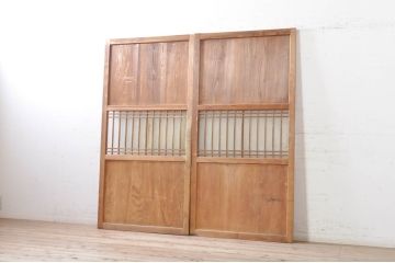 アンティーク建具　落ち着いた和の空間を演出するガラス帯戸2枚セット(引き戸、板戸)(R-072922)