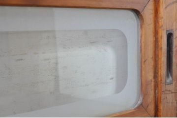 アンティーク建具　腰板欅(ケヤキ)材　風情のある佇まいが魅力的な裏障子付き格子戸2枚セット(引き戸、障子戸、ガラス帯戸)(R-072929)