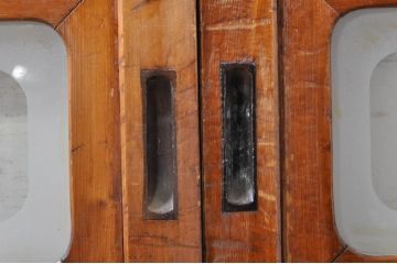 アンティーク建具　腰板欅(ケヤキ)材　風情のある佇まいが魅力的な裏障子付き格子戸2枚セット(引き戸、障子戸、ガラス帯戸)(R-072929)