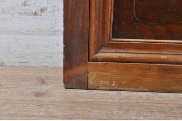 アンティーク建具　腰板欅(ケヤキ)材　風情のある佇まいが魅力的な裏障子付き格子戸2枚セット(引き戸、障子戸、ガラス帯戸)(R-072929)