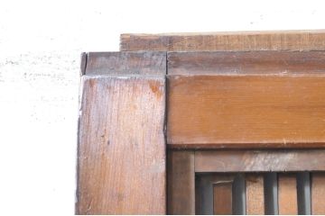 アンティーク建具　腰板欅(ケヤキ)材　風情のある佇まいが魅力的な裏障子付き格子戸2枚セット(引き戸、障子戸、ガラス帯戸)(R-072929)