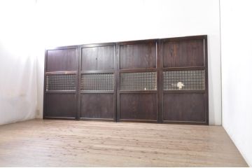 アンティーク建具　和モダンな空間作りにおすすめ!凝った作りの障子帯戸4枚セット(引き戸、障子戸)(R-072933)
