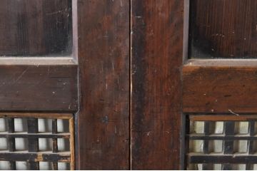 アンティーク建具　和モダンな空間作りにおすすめ!凝った作りの障子帯戸4枚セット(引き戸、障子戸)(R-072933)