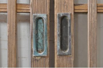 アンティーク建具　和の雰囲気が魅力的な格子入り玄関戸2枚セット(引き戸、ガラス戸、格子戸)(R-072936)