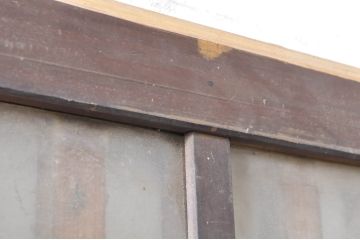 アンティーク建具　和の雰囲気が魅力的な格子入り玄関戸2枚セット(引き戸、ガラス戸、格子戸)(R-072936)