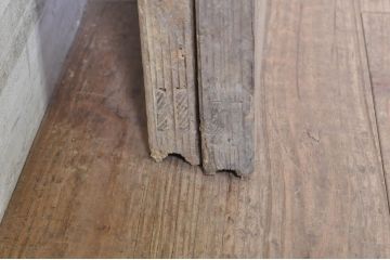 アンティーク建具　和の雰囲気が魅力的な格子入り玄関戸2枚セット(引き戸、ガラス戸、格子戸)(R-072936)