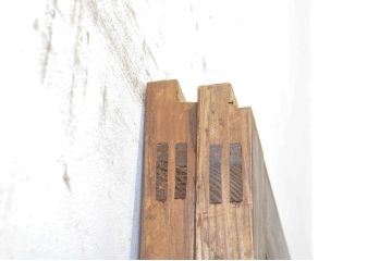 アンティーク建具　懐かしい雰囲気漂うしっかりとした枠のガラス戸2枚セット(引き戸)(R-072937)