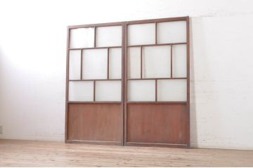 アンティーク建具　大正ロマン　ノスタルジックな雰囲気漂うガラス戸2枚セット(引き戸)(R-072938)