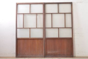 アンティーク建具　大正ロマン　ノスタルジックな雰囲気漂うガラス戸2枚セット(引き戸)(R-072938)