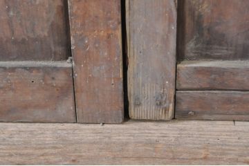 アンティーク建具　大正ロマン　古い木味がどこか懐かしさを感じるガラス戸2枚セット(引き戸)(R-072939)