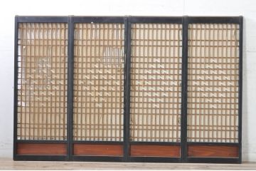 アンティーク建具　上質な和の空間を演出する書院障子戸4枚セット(引き戸、書院戸、窓)(R-072946)