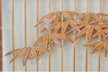 ビンテージ建具　希少　両面ガラス　迫力ある虎の彫刻入り書院戸2枚セット(窓、引き戸、ガラス戸、ヴィンテージ)(R-072947)