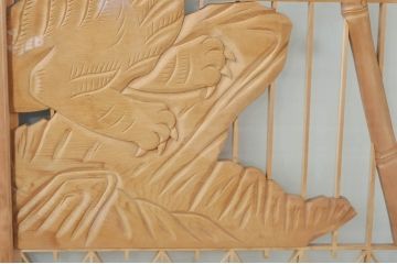 ビンテージ建具　希少　両面ガラス　迫力ある虎の彫刻入り書院戸2枚セット(窓、引き戸、ガラス戸、ヴィンテージ)(R-072947)