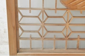 ビンテージ建具　希少　両面ガラス　迫力ある虎の彫刻入り書院戸2枚セット(窓、引き戸、ガラス戸、ヴィンテージ)(R-072947)