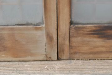 ビンテージ建具　希少　両面ガラス　迫力ある虎の彫刻入り書院戸2枚セット(窓、引き戸、ガラス戸、ヴィンテージ)(R-072947)