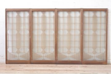 アンティーク建具　両面ガラス　お洒落な雰囲気を演出する書院戸4枚セット(引き戸、ガラス戸、窓)(R-072948)