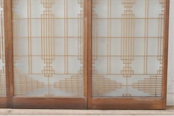 アンティーク建具　両面ガラス　お洒落な雰囲気を演出する書院戸4枚セット(引き戸、ガラス戸、窓)(R-072948)
