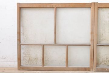 アンティーク建具　素朴な木味が魅力的なガラス窓2枚セット(引き戸、ガラス戸)(R-072949)