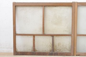 アンティーク建具　素朴な木味が魅力的なガラス窓2枚セット(引き戸、ガラス戸)(R-072949)