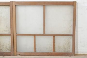 アンティーク建具　素朴な木味が魅力的なガラス窓2枚セット(引き戸、ガラス戸)(R-072949)