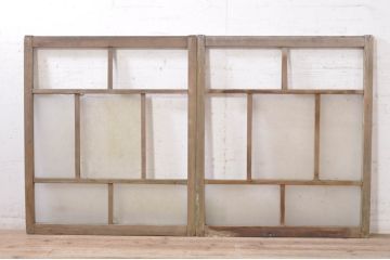 アンティーク建具　大正ロマン　ノスタルジックな雰囲気溢れるガラス窓2枚セット(引き戸、ガラス戸)(R-072950)