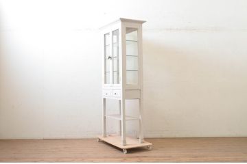 和製アンティーク　ゆらゆらガラス　四面ガラス　お気に入りのコレクションをお洒落にみせてくれるケビントガラスケース(ショーケース、飾り棚、陳列棚、収納棚、戸棚、デンタルケース、デンタルキャビネット)(R-072962)