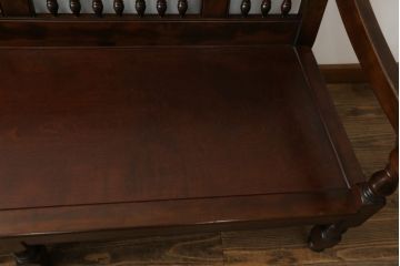 中古　松本民芸家具　洋館に似合う佇まいのD型布張り椅子(ベンチ、ソファ、3人掛けソファ)(定価約55万円)(R-072963)