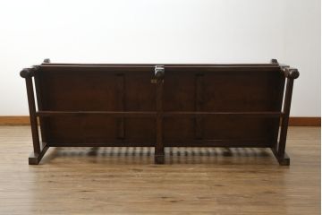 中古　松本民芸家具　洋館に似合う佇まいのD型布張り椅子(ベンチ、ソファ、3人掛けソファ)(定価約55万円)(R-072963)