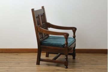 中古　松本民芸家具　洋館に似合う佇まいのD型布張り椅子(アームチェア、1人掛けソファ)(R-072965)
