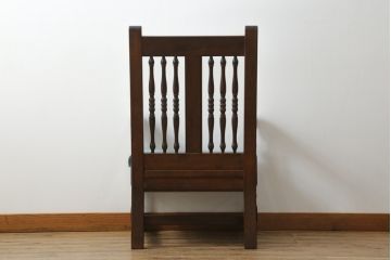 中古　松本民芸家具　洋館に似合う佇まいのD型布張り椅子(アームチェア、1人掛けソファ)(R-072965)