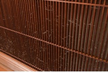 アンティーク建具　繊細な格子が目を惹く筬欄間2枚セット(明かり取り、明り取り、オサランマ、おさらんま、格子欄間)(R-072976)