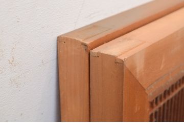アンティーク建具　繊細な格子が目を惹く筬欄間2枚セット(明かり取り、明り取り、オサランマ、おさらんま、格子欄間)(R-072976)