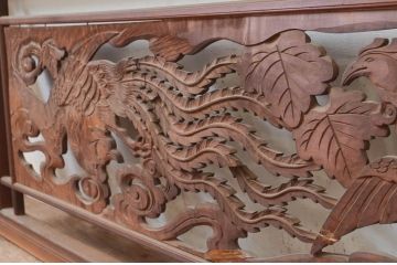 アンティーク建具　雲に鳳凰の図　村上壽作　和の空間を彩る彫刻欄間1枚(明かり取り、明り取り、在銘有り)(R-072979)