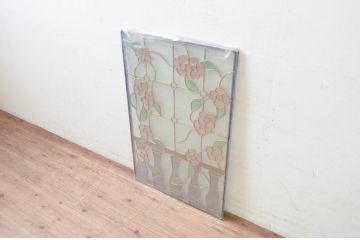 未使用品　バルコニーに咲く花(バルコニーにさくはな)　デットストック品のステンドグラス(建具、ドア、窓、照明、衝い立て、衝立、つい立て)(定価約12万円)(R-072992)