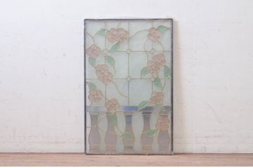 未使用品　バルコニーに咲く花(バルコニーにさくはな)　デットストック品のステンドグラス(建具、ドア、窓、照明、衝い立て、衝立、つい立て)(定価約12万円)(R-072992)
