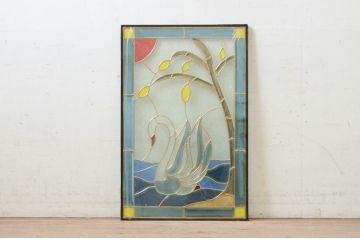 未使用品　白鳥(はくちょう)　デットストック品のステンドグラス(建具、ドア、窓、照明、衝い立て、衝立、つい立て)(定価約12万4千円)(R-072994)