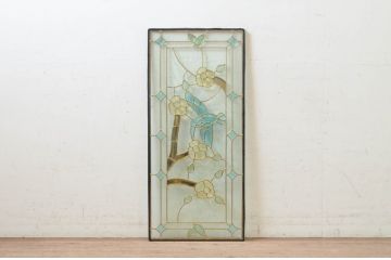 未使用品　蜂鳥と花(はちどりとはな)　デットストック品のステンドグラス(建具、ドア、窓、照明、衝い立て、衝立、つい立て)(定価12万円)(R-072997)
