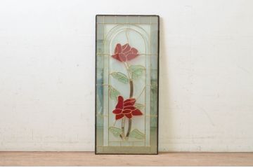 未使用品　赤い牡丹(あかいぼたん)　デットストック品のステンドグラス(建具、ドア、窓、照明、衝い立て、衝立、つい立て)(定価約12万円)(R-072998)