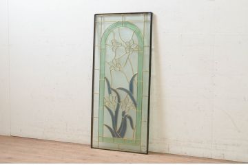 未使用品　湖の菖蒲(みずうみのあやめ)　デットストック品のステンドグラス(建具、ドア、窓、照明、衝い立て、衝立、つい立て)(定価約12万円)(R-073000)