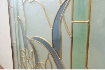 未使用品　湖の菖蒲(みずうみのあやめ)　デットストック品のステンドグラス(建具、ドア、窓、照明、衝い立て、衝立、つい立て)(定価約12万円)(R-073000)