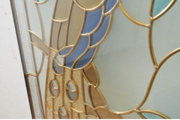 未使用品　黄金の孔雀(おうごんのくじゃく)　デットストック品のステンドグラス(建具、ドア、窓、照明、衝い立て、衝立、つい立て)(定価約15万円)(R-073003)