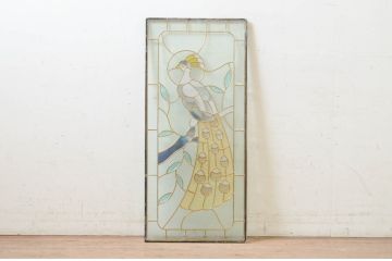 未使用品　黄金の孔雀(おうごんのくじゃく)　デットストック品のステンドグラス(建具、ドア、窓、照明、衝い立て、衝立、つい立て)(定価約15万円)(R-073003)