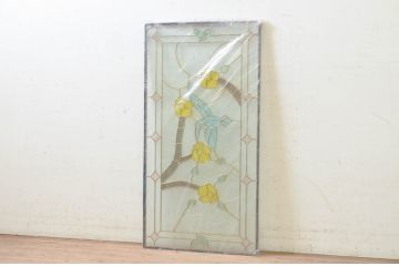 未使用品　蜂鳥と花(はちどりとはな)　デットストック品のステンドグラス(建具、ドア、窓、照明、衝い立て、衝立、つい立て)(定価約15万円)(R-073010)