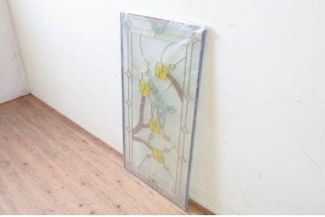 未使用品　蜂鳥と花(はちどりとはな)　デットストック品のステンドグラス(建具、ドア、窓、照明、衝い立て、衝立、つい立て)(定価約15万円)(R-073010)