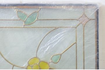 未使用品　蜂鳥と花(はちどりとはな)　デットストック品のステンドグラス(建具、ドア、窓、照明、衝い立て、衝立、つい立て)(定価約15万円)(R-073010)